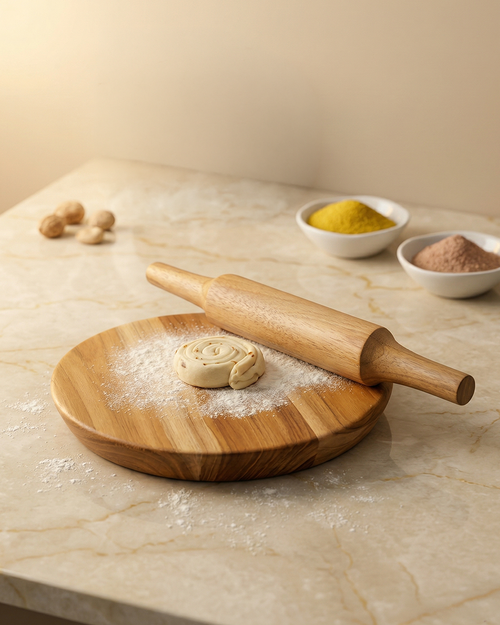 Traditional Wooden Chakla Belan with Stand