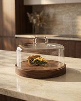 Glass Cloche with Wooden Serving Base