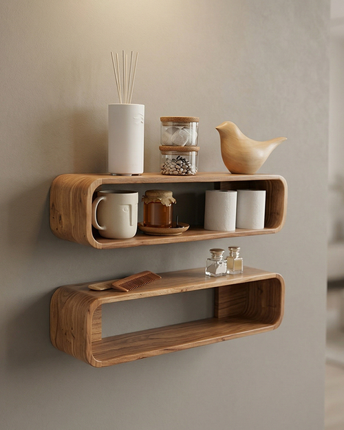 Modern Boxy Wooden Wall Shelf