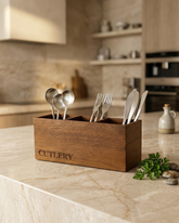 Three-Section Wooden Cutlery Holder Organizer