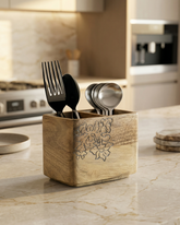 Rustic Wooden Cutlery Holder Organizer