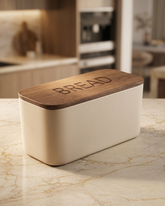 Metal Bread Box with Wooden Lid