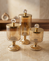 Decorative Glass Jar Set of 3 with Pedestal Base