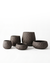 Terra Bark Textured Fiberglass Planter Collection – Charcoal Earth Finish