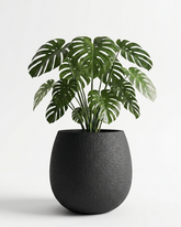 Oriva Round Fiberglass Planter – Matte Black Textured Finish