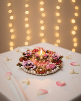 Mauve & Pink Rose Artificial Flower Pearl Tealight Holder