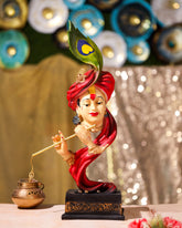 Red Krishna Face Idol with Peacock Feather
