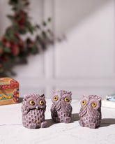 Set of 3 Mini Purple Owl Statues