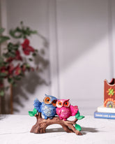 Twin Owl Figurine on Branch