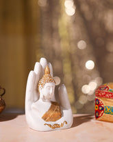 Tranquil Buddha Idol in Blessing Hand – White & Gold