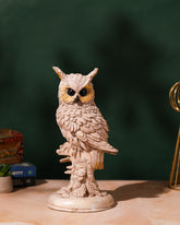 Realistic White Owl on Tree Trunk