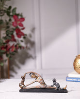 Rustic Yoga Lady with Cats – Stretch Pose