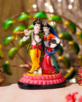 Radha Krishna Idol on Pink Lotus Base