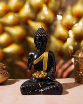 Black Buddha Idol with Golden Kamal