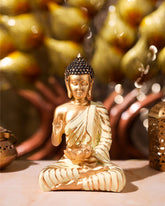 Gold Cream Buddha Idol with Kamal Bowl