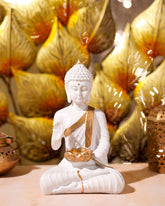 White Buddha Idol with Golden Kamal