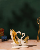 White Swan Couple Statue with Golden Wings