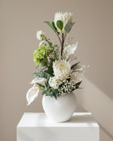 Elegant White Protea Dried Floral Arrangement With Pot