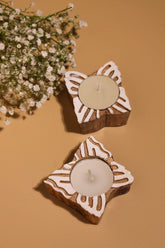 Alamkari India Butterfly Block Print Wooden Tealight Holder