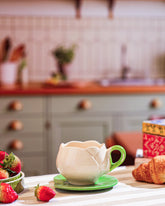 Alamkari India Ceramic Blooming White Tulip Cup and Saucer Set