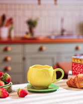 Alamkari India Ceramic Blooming Yellow Tulip Cup and Saucer Set