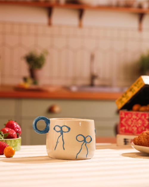 Alamkari India Ceramic Blue Bowtie Ceramic Tea Cup