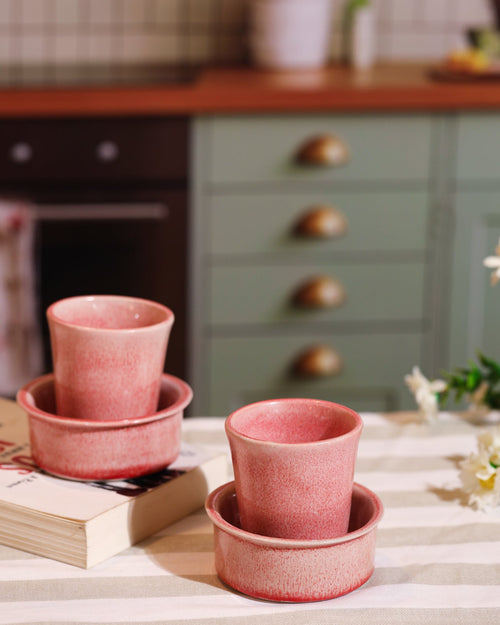 Alamkari India Ceramic Blush Ceramic Filter Coffee Cup & Saucer Set