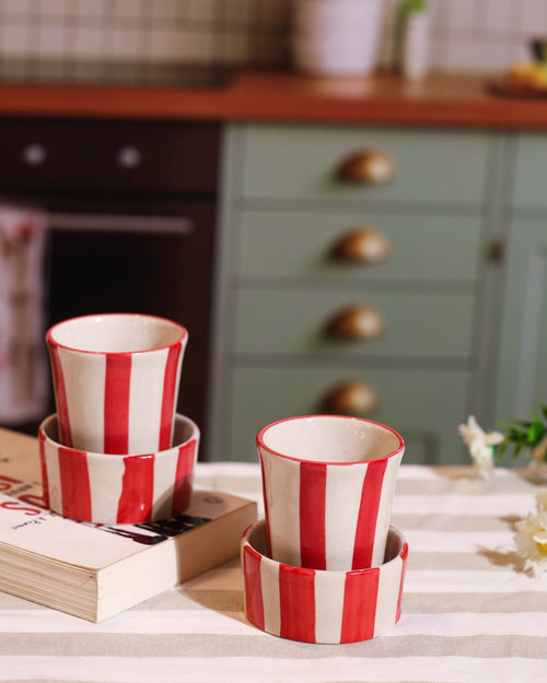 Alamkari India Ceramic Candy Stripe Ceramic Filter Coffee Cup & Saucer Set