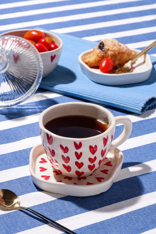Alamkari India Ceramic Cute Heart Shaped Cup & Saucer