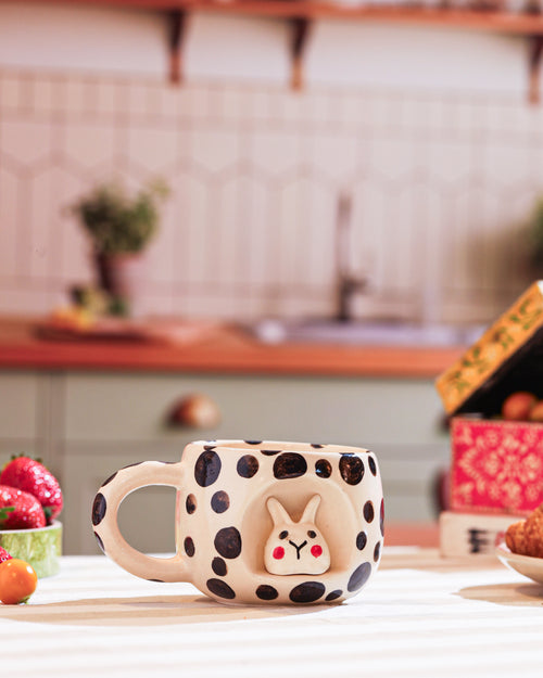Alamkari India Ceramic Dalmatian Bunny Sculpted Mug