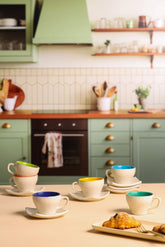 Alamkari India Ceramic Dusty Colorful Cup & Saucer Set of 6