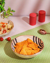 Alamkari India Ceramic Hand-Painted Black Striped Ceramic Bowl