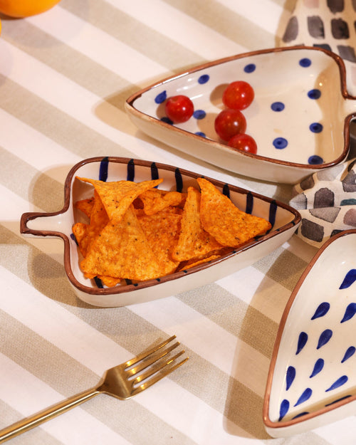 Alamkari India Ceramic Hand-Painted Leaf Platter Set