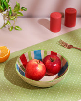 Alamkari India Ceramic Hand-Painted Multicolor Striped Ceramic Bowl