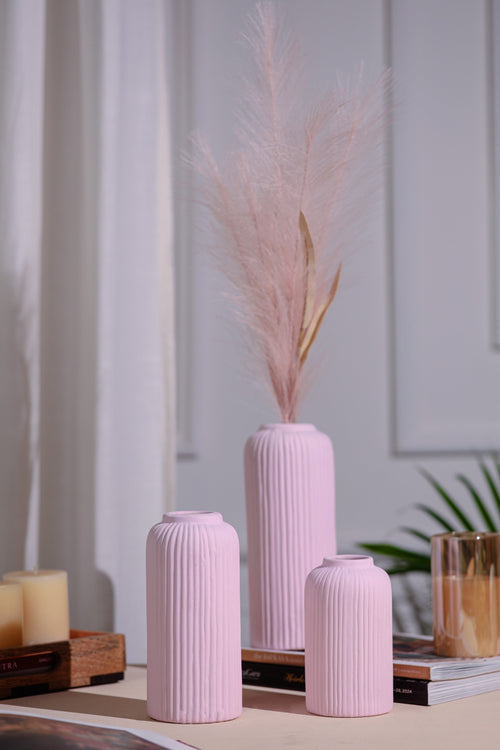 Alamkari India Ceramic Pinkish Ceramic Vases - Set of 3