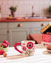 Alamkari India Ceramic Red Flower Power Ceramic Mug