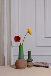 Alamkari India Ceramic Round-round Green Ceramic Vase set of 2