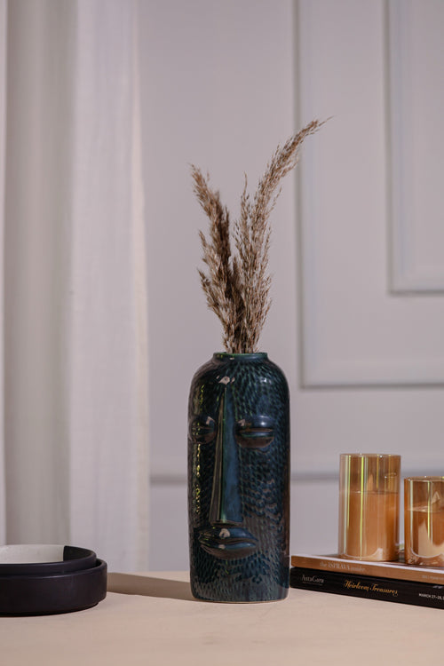 Alamkari India Ceramic Rustic Black Face Flower Vase