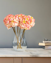 Alamkari India Fabric Artificial Hydrangea Flower Sticks (3 Sticks, 50 cm, Light Pink)