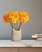 Alamkari India Fabric Artificial Hydrangea Flower Sticks (3 Sticks, 50 cm, Yellow)