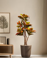Alamkari India Fabric & Plastic Artificial Croton Plant in Black Pot (120 cm)