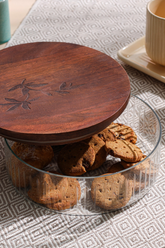 Alamkari India Glass & Wooden Glass Cookies Jar with Wooden lid