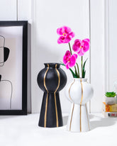 Alamkari India Gold-Striped Hourglass Vase