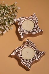 Alamkari India Hand-Carved Floral Block Print Tealight Holder