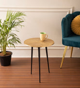 Alamkari India Iron / Metal Embossed Golden Round Metal Side Table