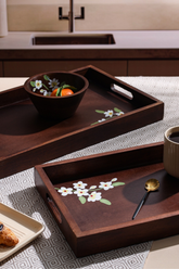 Alamkari India Ivory Wooden handpainted Tray with handles