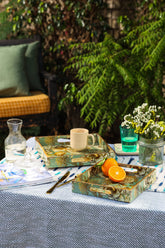 Alamkari India MDF Wood Floral Print Wooden Enamel Trays - Set of 2