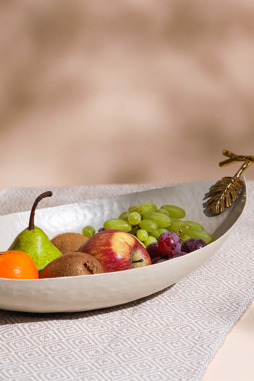 Alamkari India Metal Boat Shape serving tray with handles