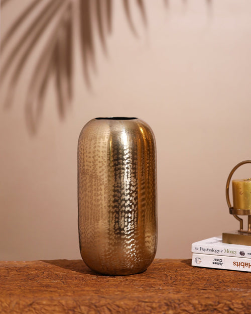 Alamkari India Metal Hammered Gold Metal Vase