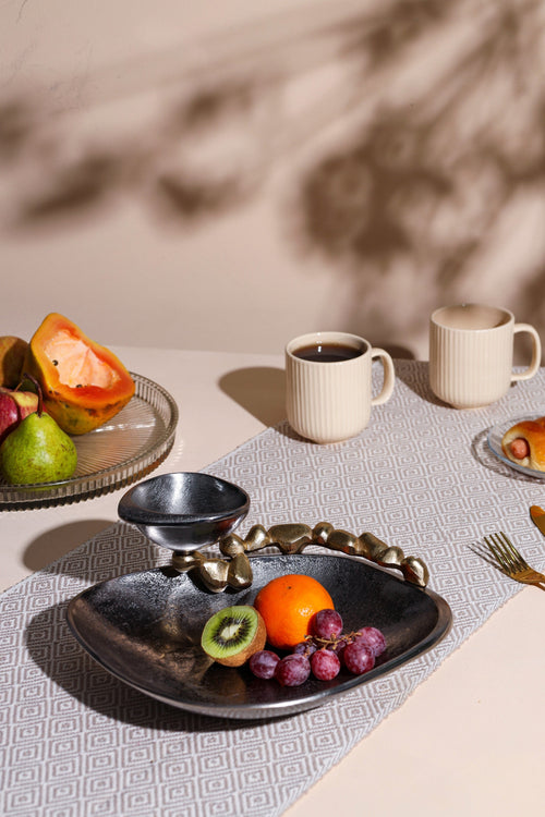 Alamkari India Metal Stone Serving Plate with Dip Bowl